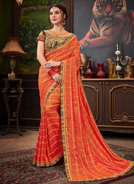 Orange Colour STYLEWELL SWARA Fancy Wedding Wear Heavy Silk Embroidery And Stone Work Latest Saree Collection 3008